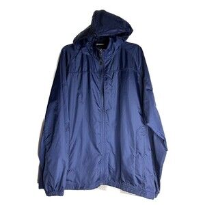 LL Bean Nylon Windbreaker Men's Blue Rolled Hood in Collar Full Zip Size L Tall